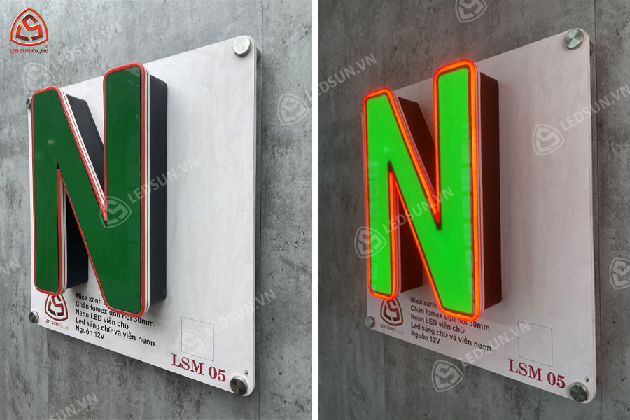 chữ nổi fomex mặt mica viền neon led