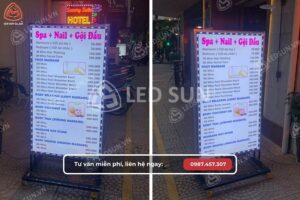 Bảng hiệu hộp đèn tại cửa hàng Nail nhỏ khu vực Bàu Cát