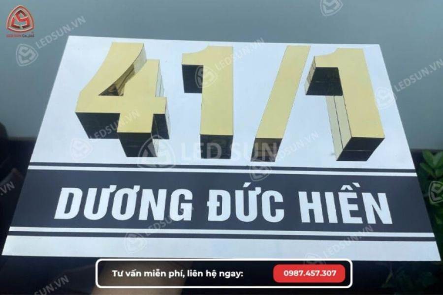 Biển số nhà inox trắng gương chữ nổi