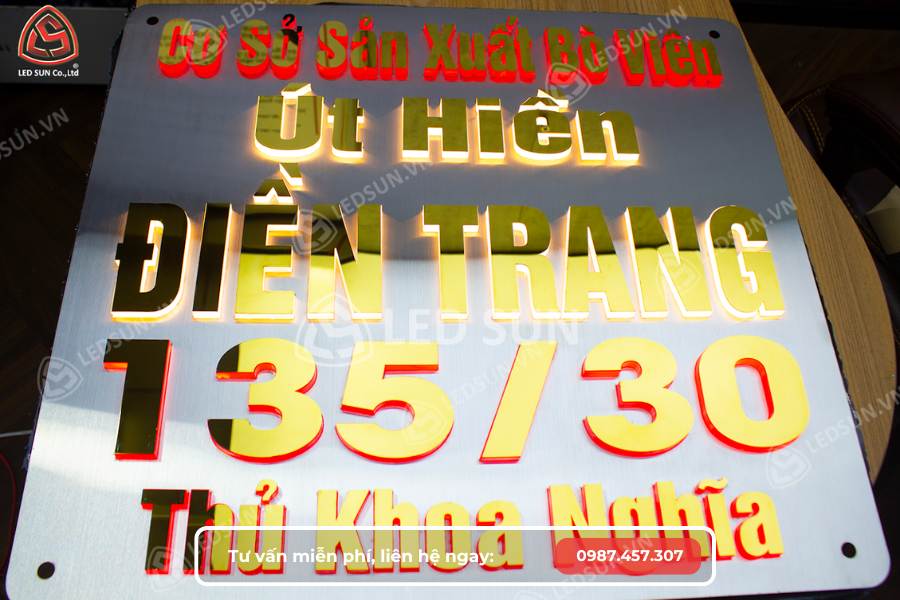 Biển số nhà inox chữ nổi sáng đèn